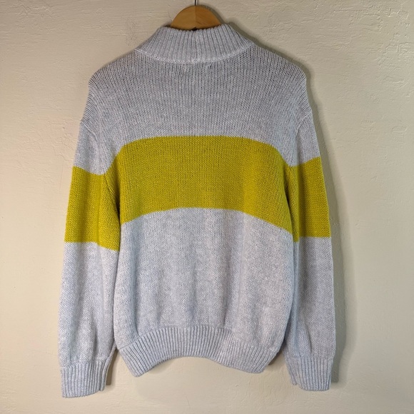 Aerie Oh So Soft Mock Neck Yellow Stripe Chunky Sweater Size Large - Picture 7 of 7
